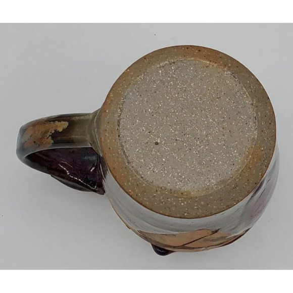 Mary Weisgram Pottery Large Tall Mug Brown with Autumn Oak Leaf Design Signed - Picture 8 of 9